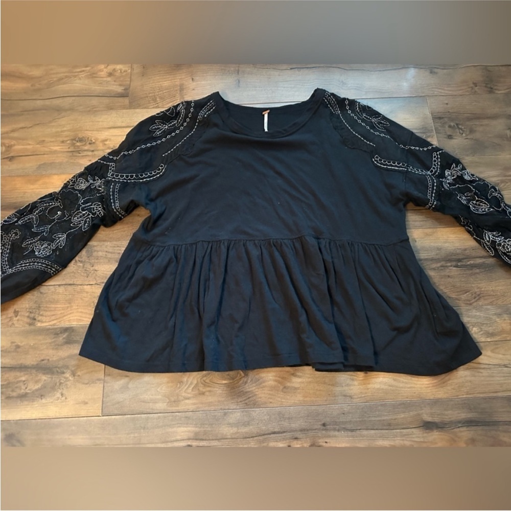 Free People Embroidered Lace Sleeve Peplum Top Boho Festival XS - Picture 8 of 8